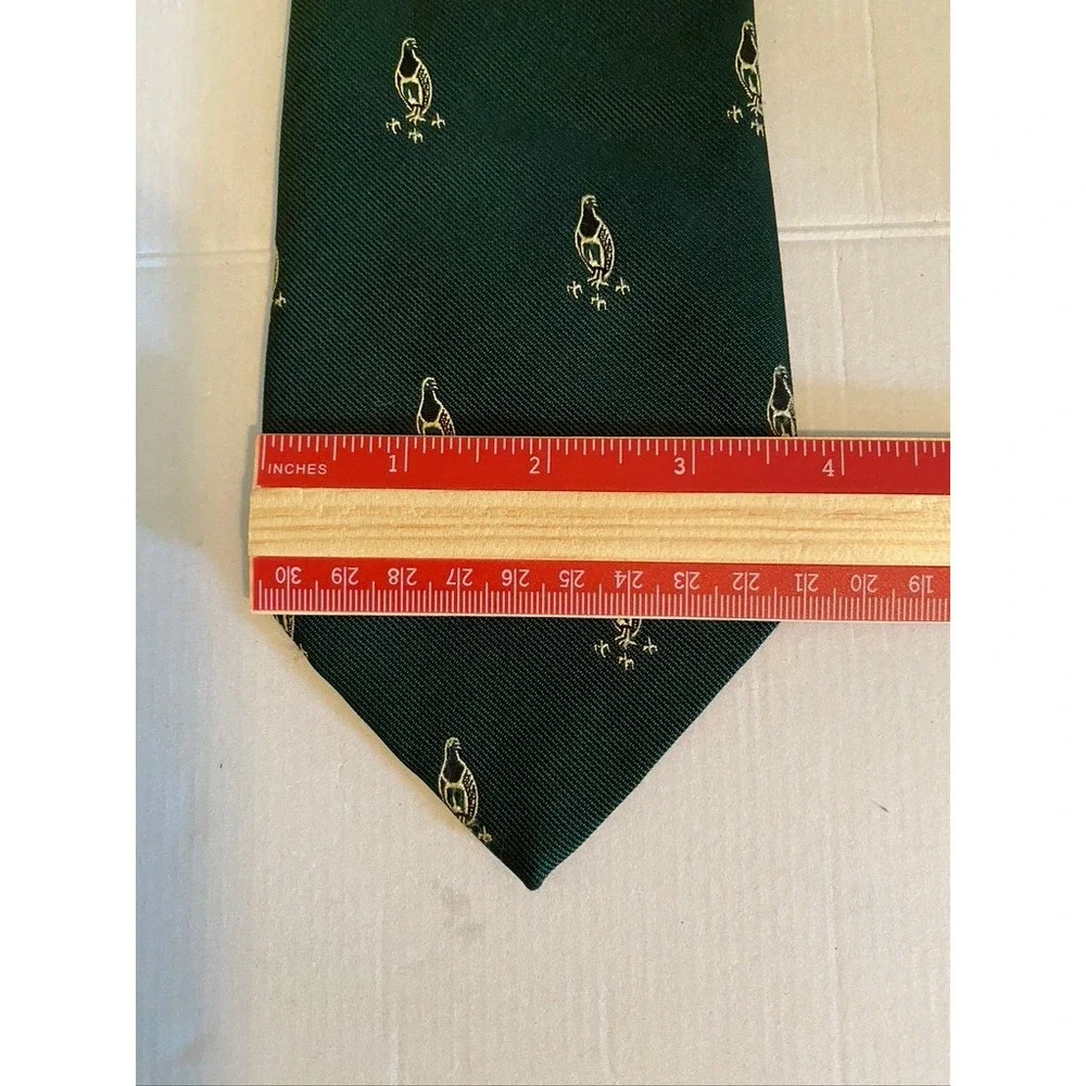 Alec Brook London Mens Green Gold Bird Pheasant Embroidered Tie Made in England